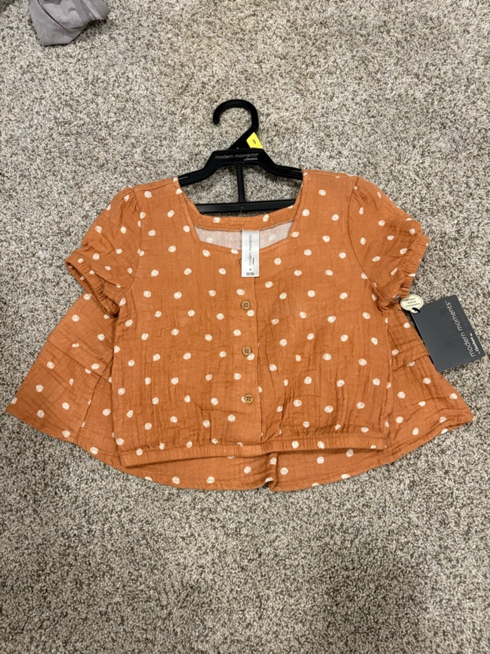 Modern Moments Girls Rust Polka Dot Button-Front Peplum Top